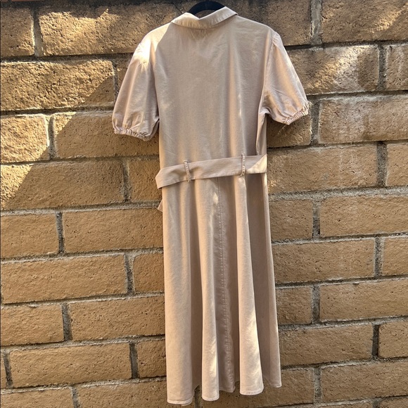 LC Lauren Conrad Beige midi dress size L linen blend safarai style khaki. - Picture 3 of 12